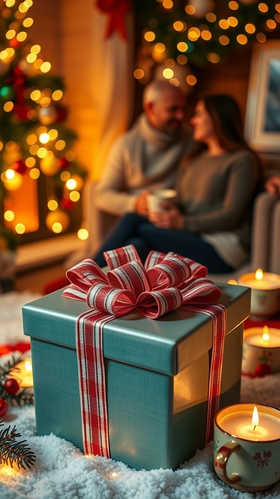 Thoughtful Christmas Gift Ideas for Boyfriend Date Nights A romantic Christmas date night setup with gifts, hot cocoa, and holiday decorations.